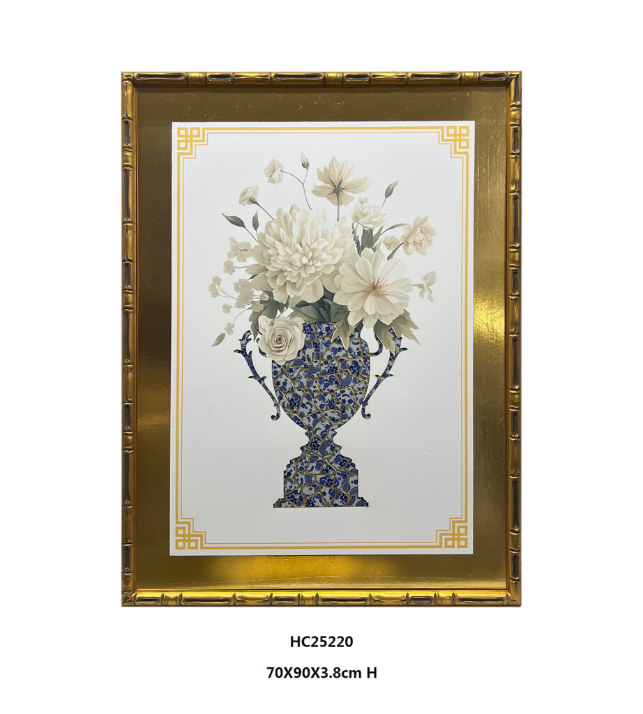 Hydrangea shard vase in gold frame