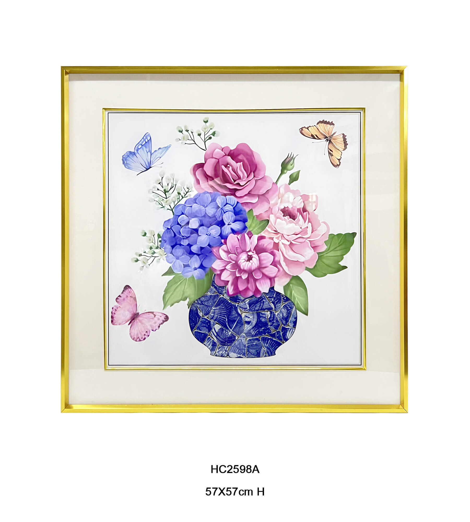 Wholesale Chinoiserie Floral Porcelain Wall Art with Shard Mosaic Vase（57× 57cm）