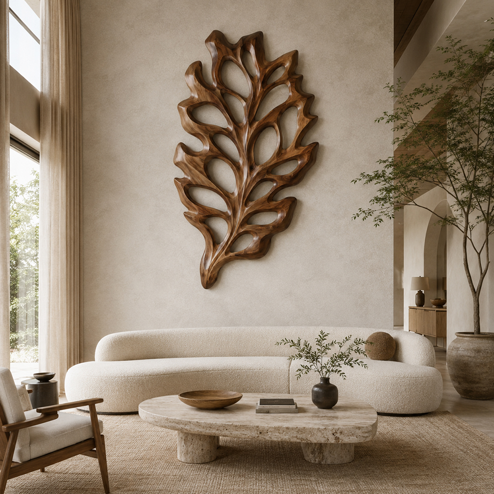 Large Organic Openwork Wood Wall Sculpture for Living Room Feature Walls