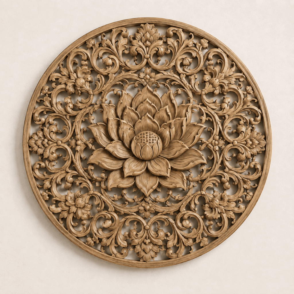 Large round lotus wood wall art