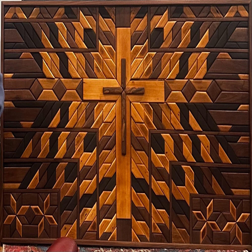 Large Geometric Wood Mosaic Wall Art for European Projects