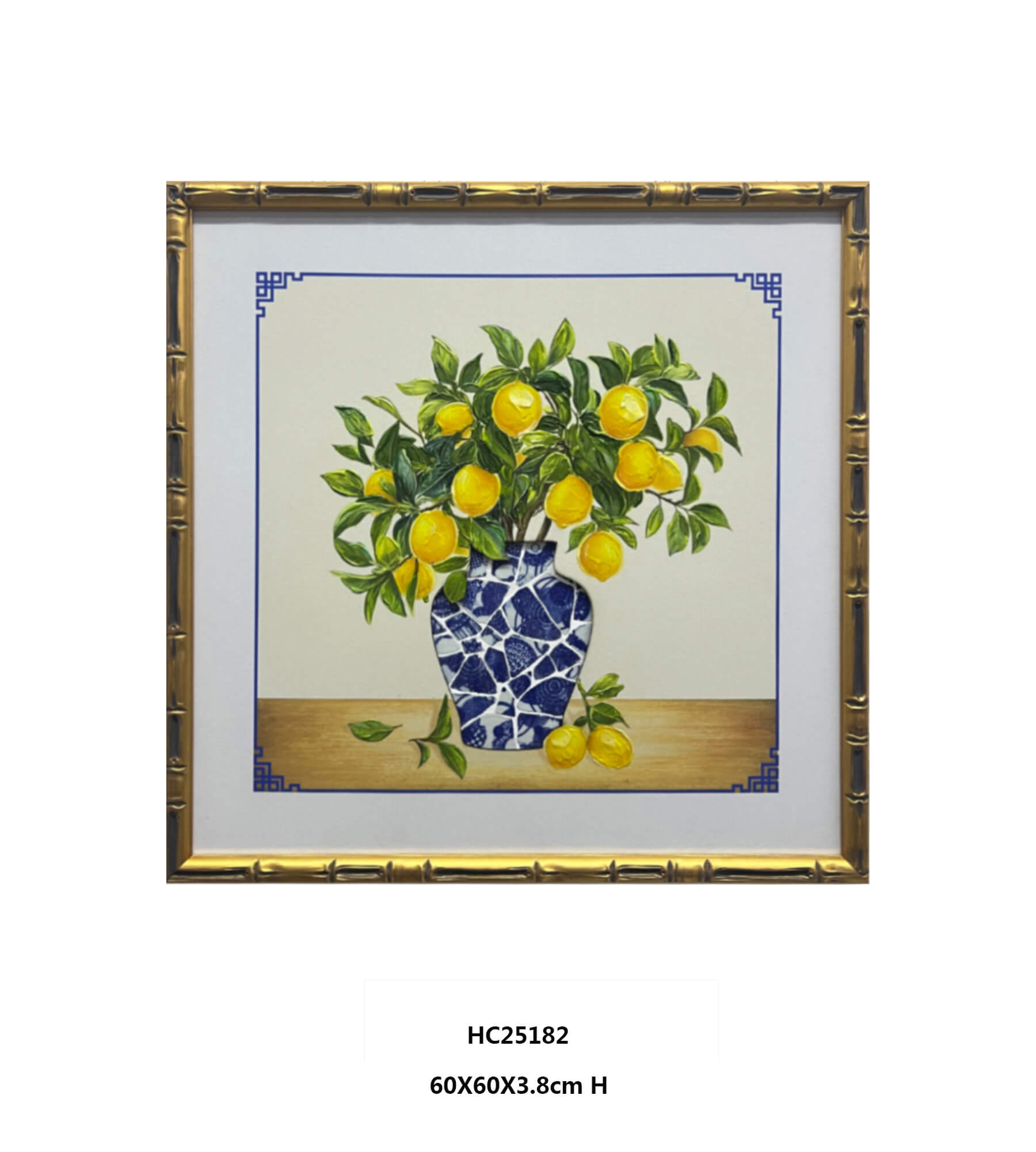 Square Gold Framed Lemon Tree Porcelain Wall Art for Project Supply