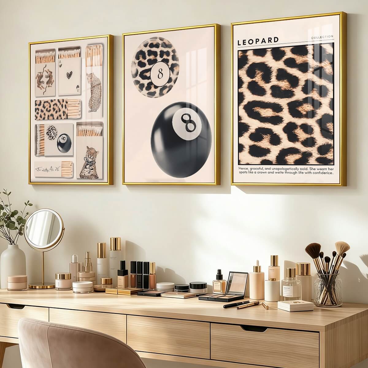 Bestselling Champagne Gold Canvas Wall Art Set of 3 Sleek Metal Frame(30×45cm)