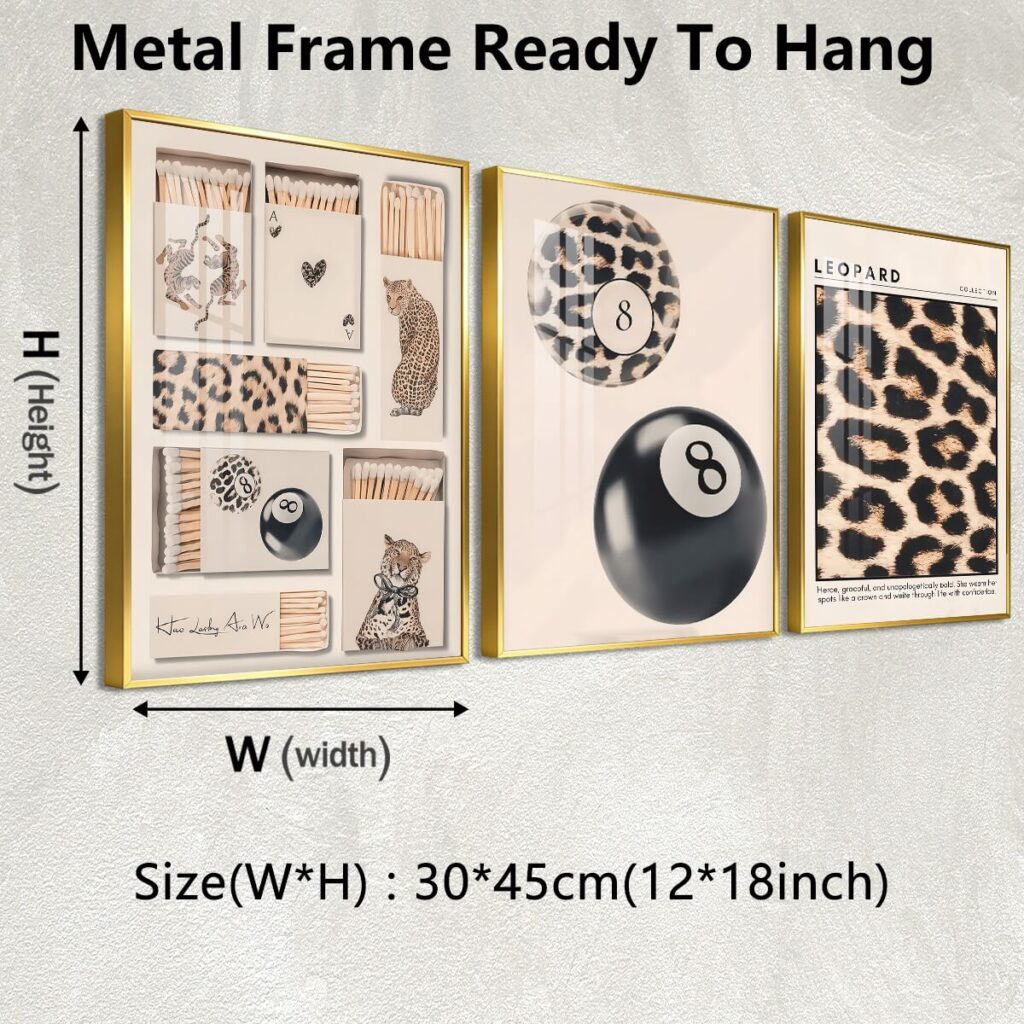 Gold framed leopard wall art set in 12 by 18 inches