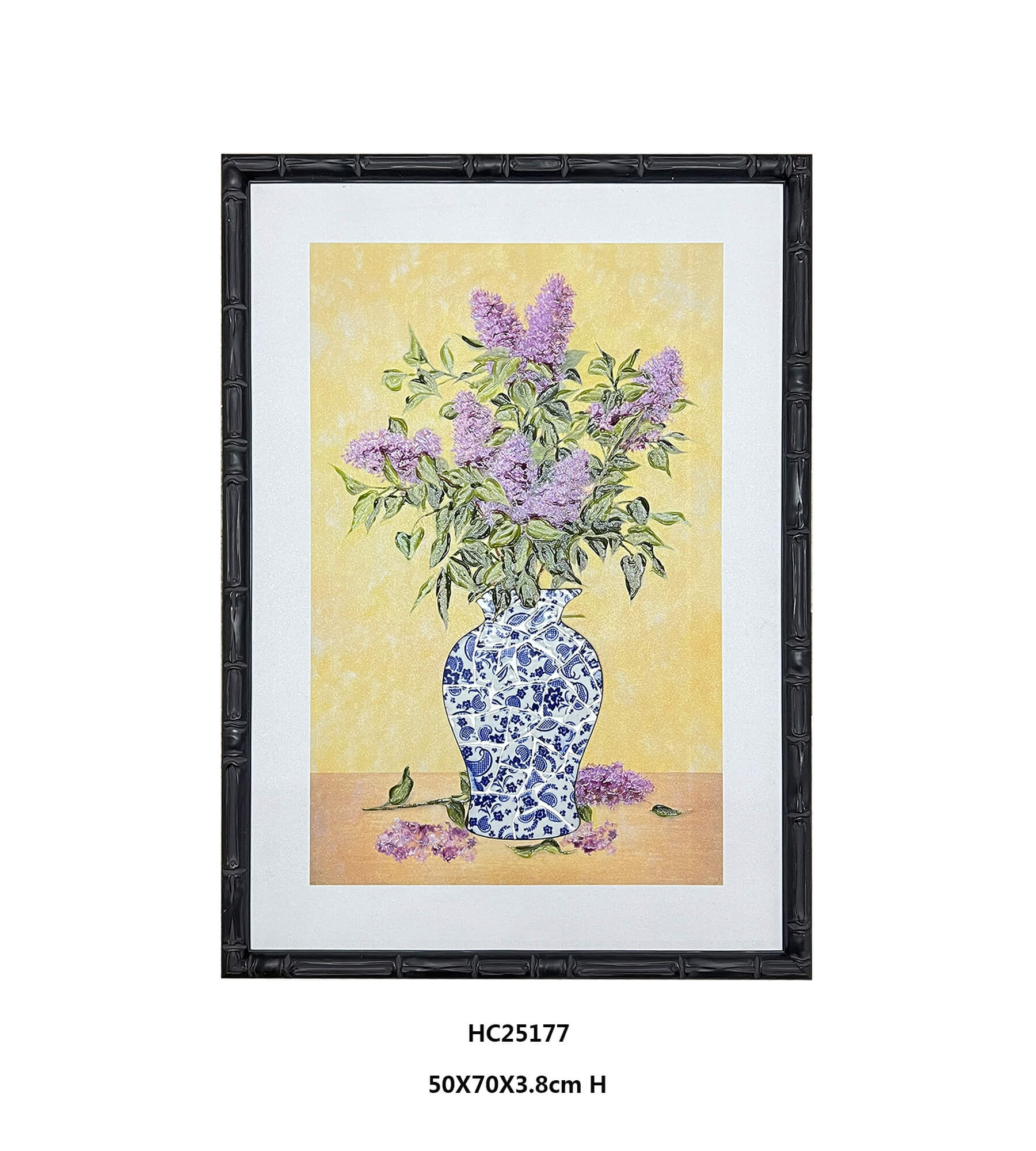 Lilac Floral Porcelain Wall Art with Blue and White Shard Mosaic Vases（50×70×3.8cm）