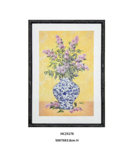 Framed lilac porcelain shard vase wall art in black bamboo frame
