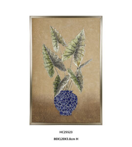 Vertical alocasia porcelain wall art with metallic foliage