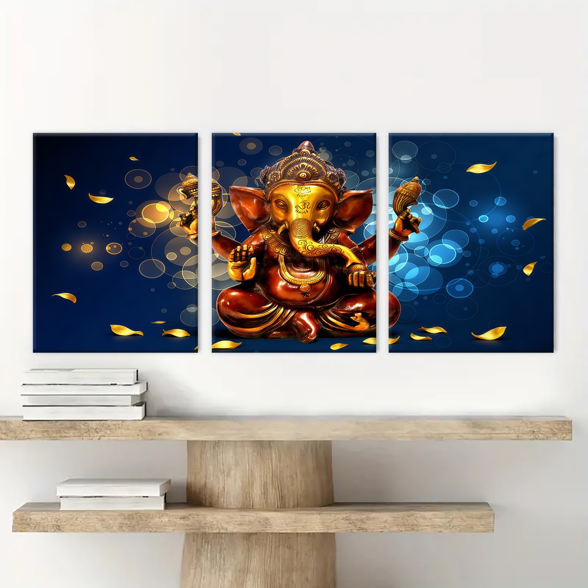 Midnight Blue Ganesha Canvas Wall Art Set Inspired by New Beginnings(30×40cm)