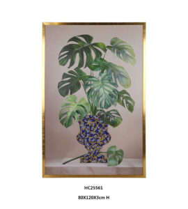 Large framed monstera porcelain wall art