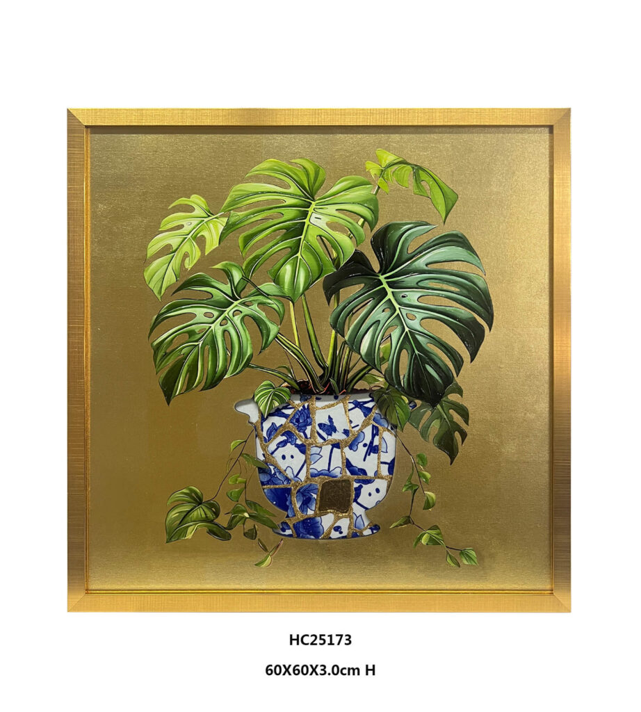 Monstera shard vase porcelain wall art with trailing leaves