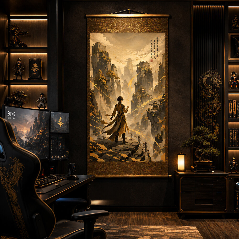 Premium canvas hanging scroll hardware details