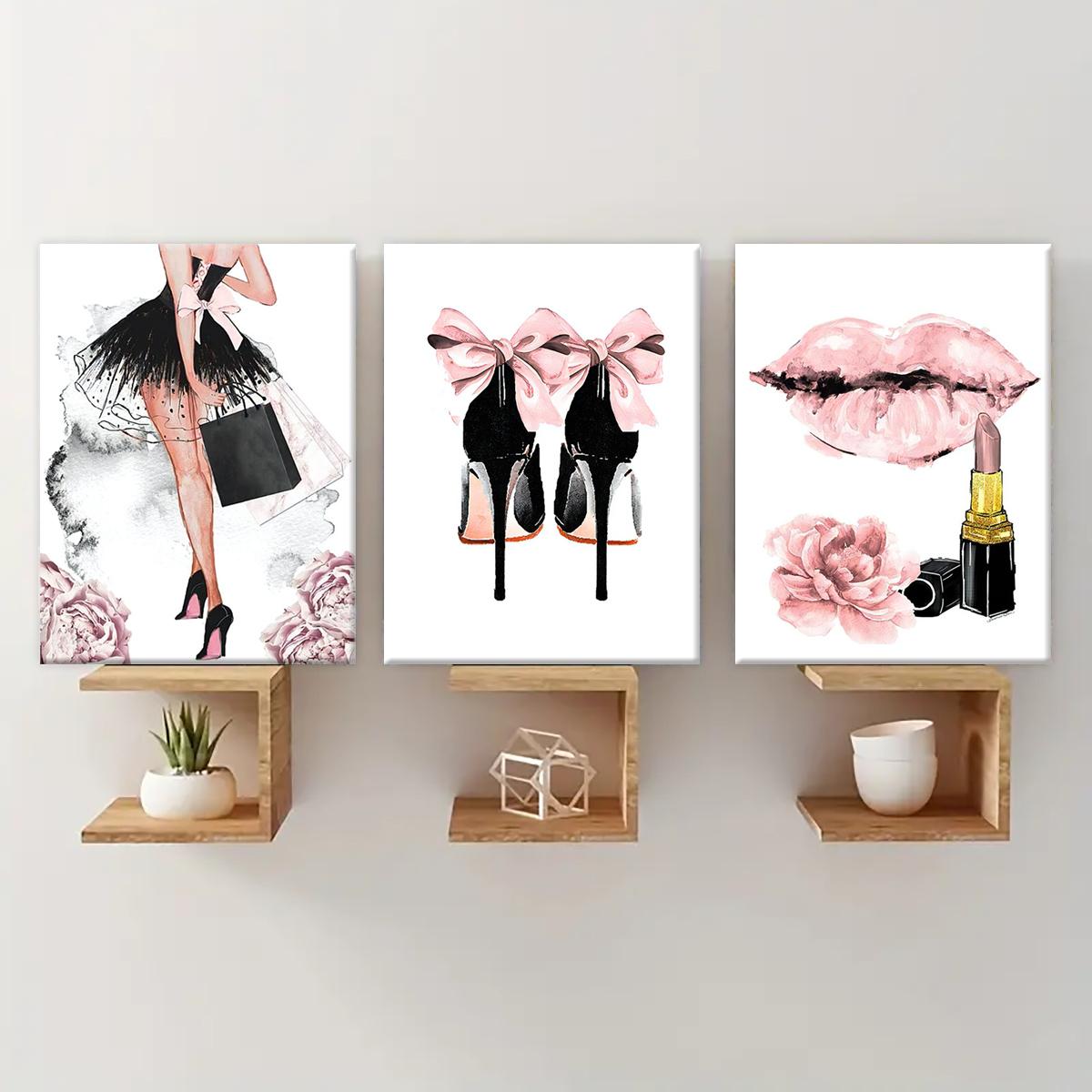 Blush Pink Fashion Canvas Wall Art Set for Glam Rooms（30×40cm）