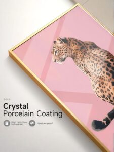 Glossy pink leopard canvas wall art close up