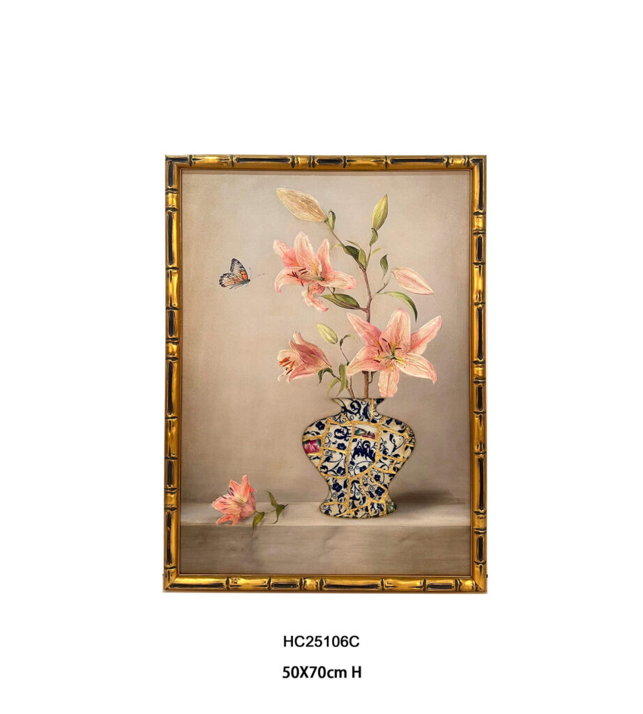 Pink lily porcelain shard vase wall art