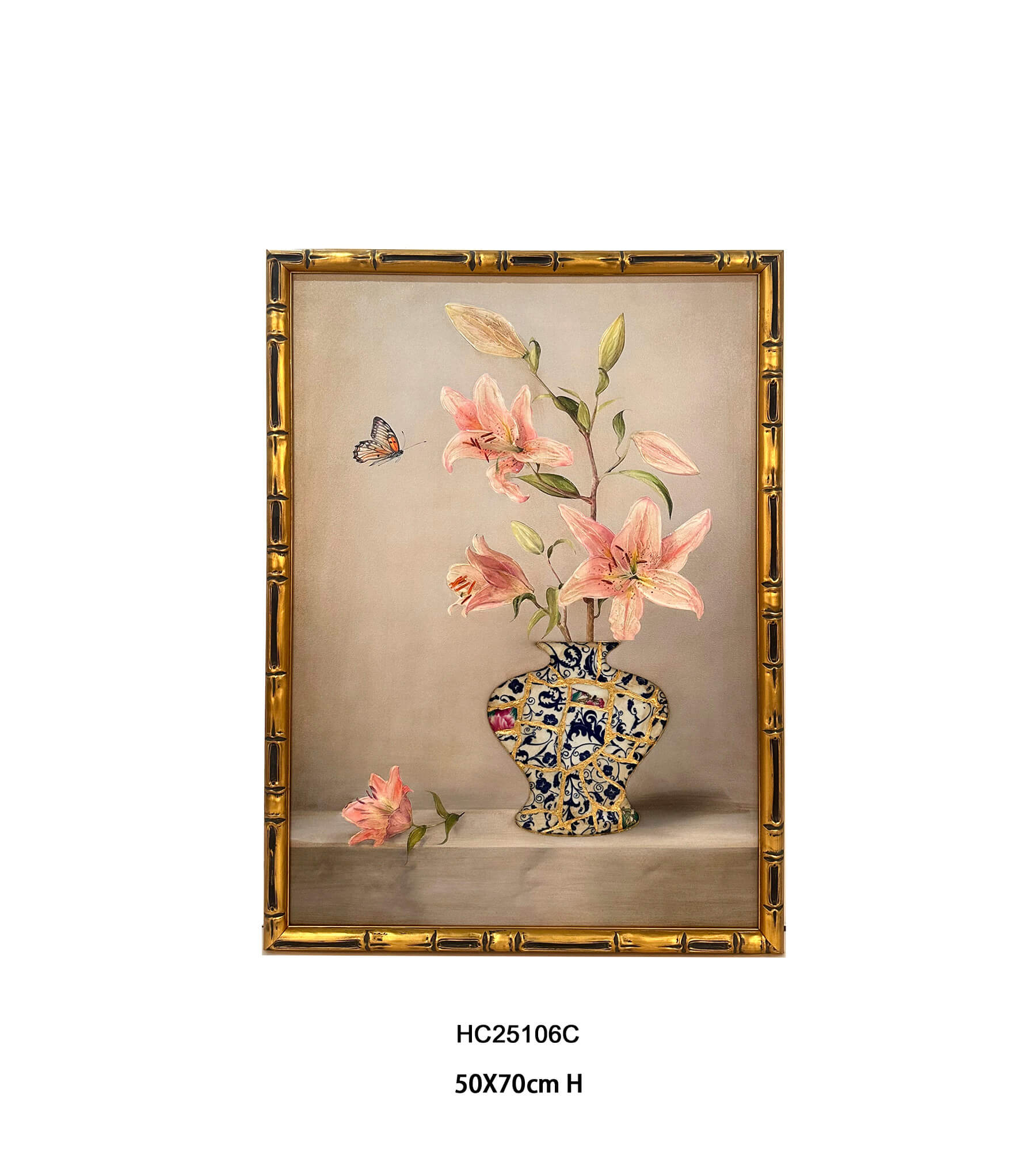Blue and White Shard Vase Floral Porcelain Wall Art(50×70cm)