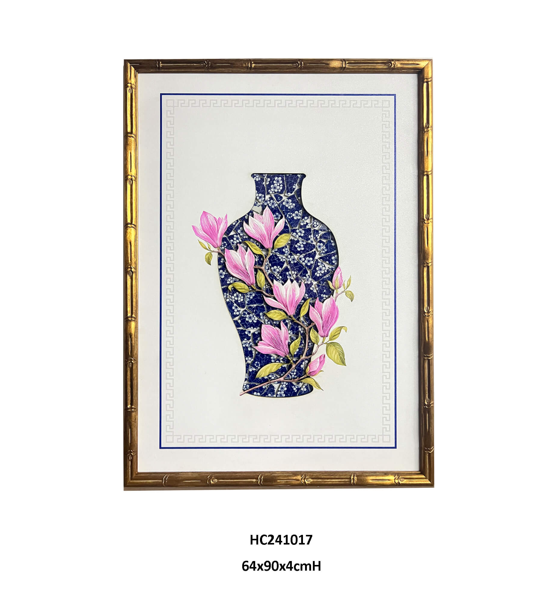 Framed Magnolia Porcelain Wall Art with Mosaic Vase（64×90×4cm）