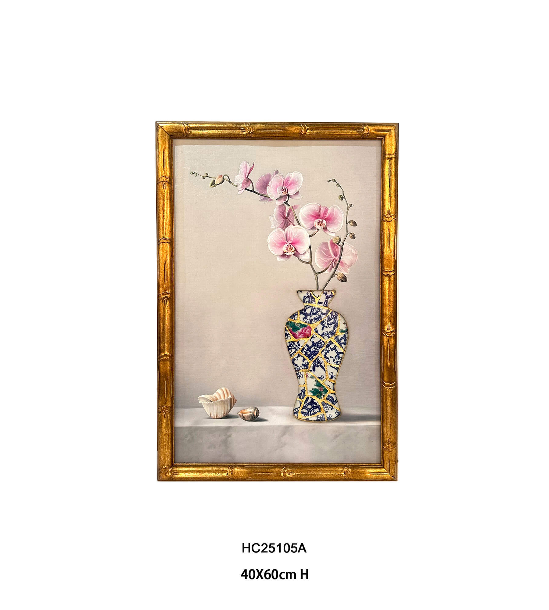 Floral Porcelain Wall Art with a Blue and White Shard Vase(40×60 cm)