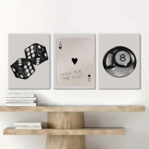 Playing cards dice 8 ball wall art set