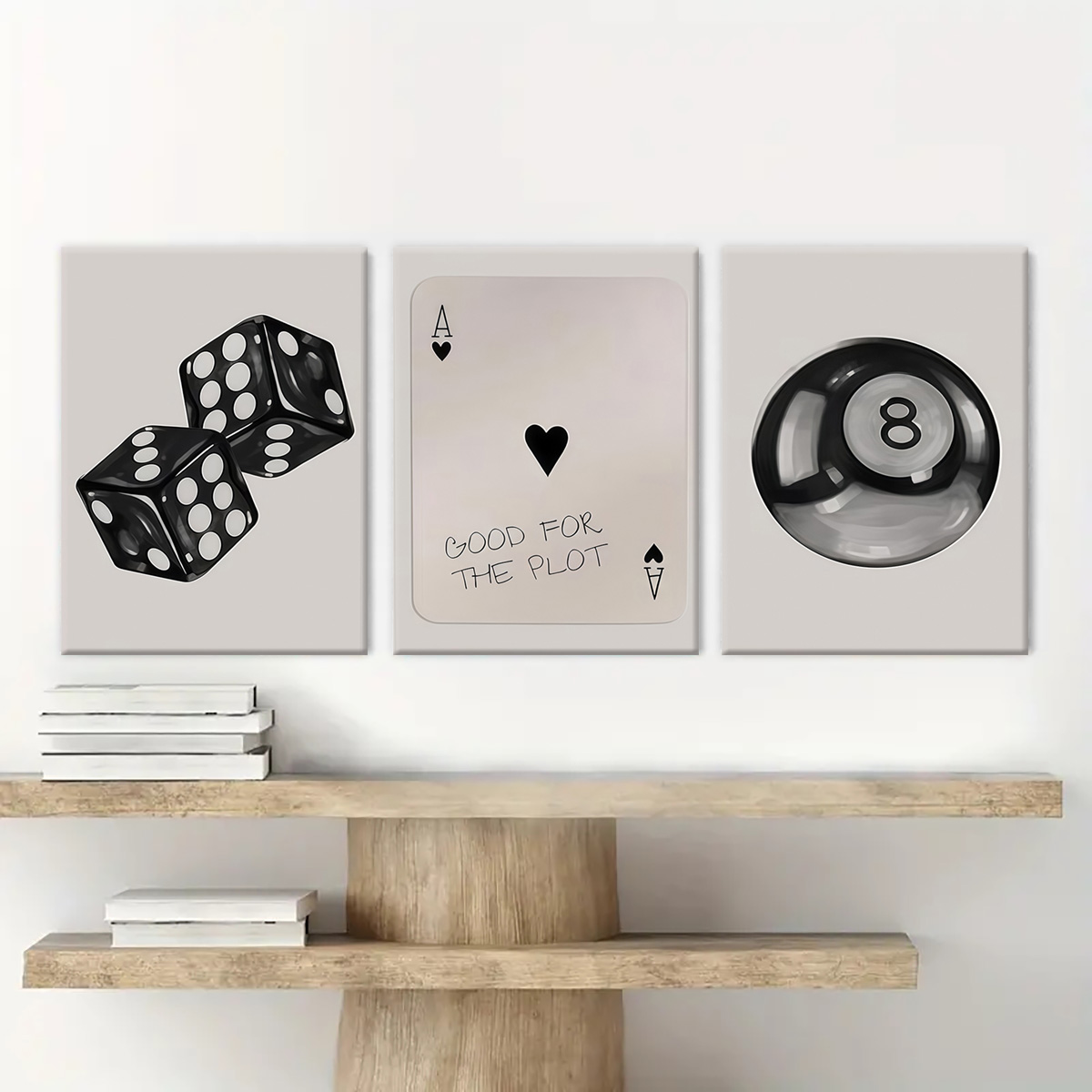 Playing cards dice 8 ball wall art set