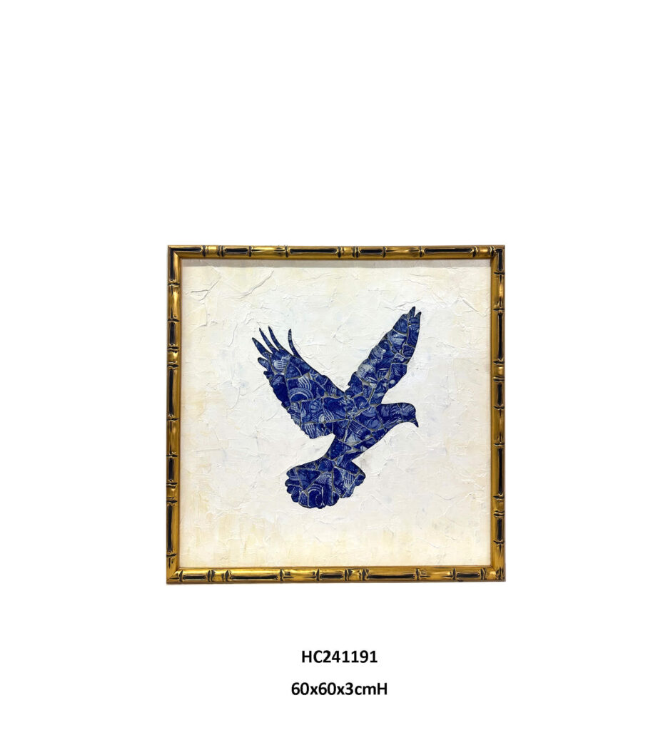 Porcelain mosaic eagle wall art on an ivory textured background