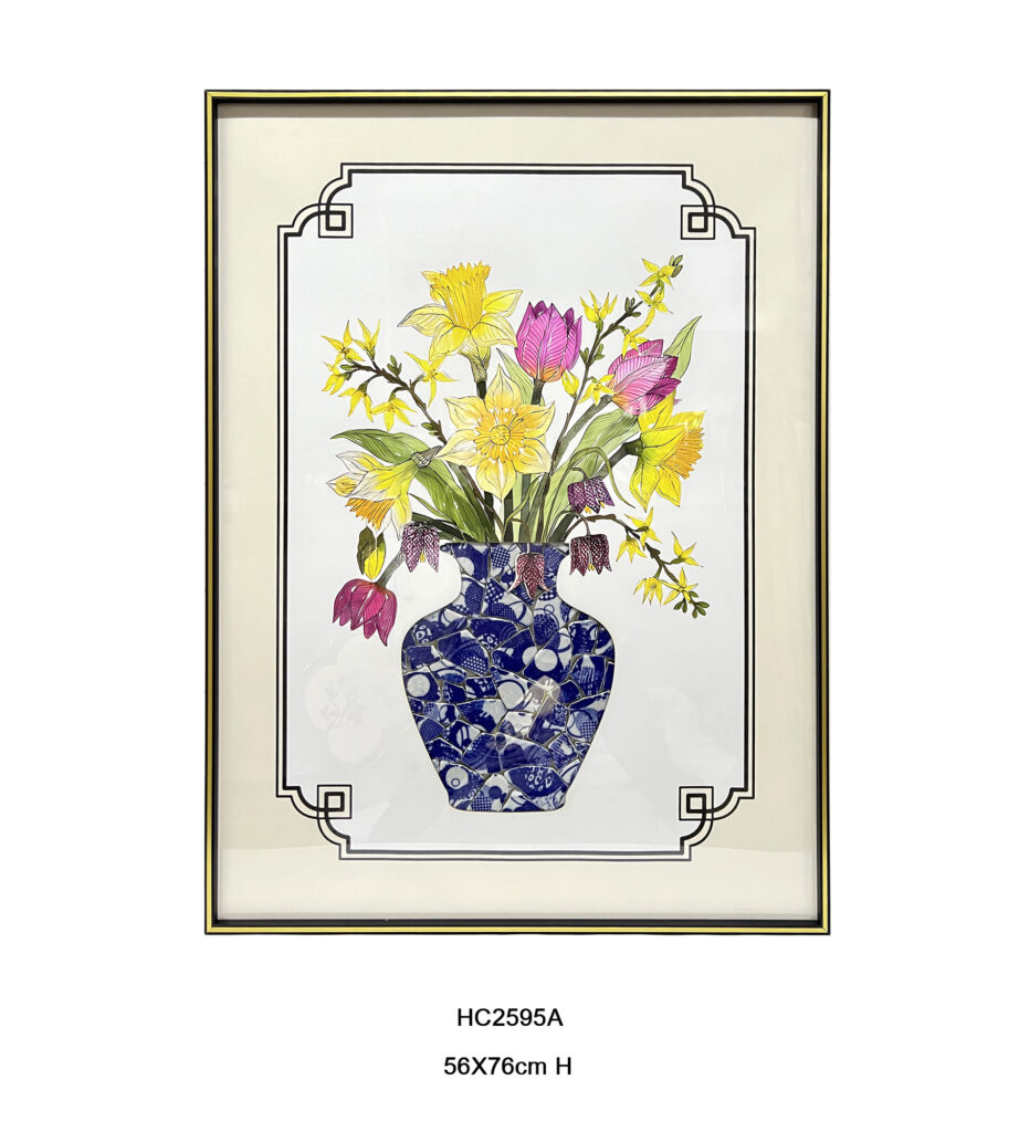 Porcelain shard mosaic wall art with daffodils and grape hyacinths