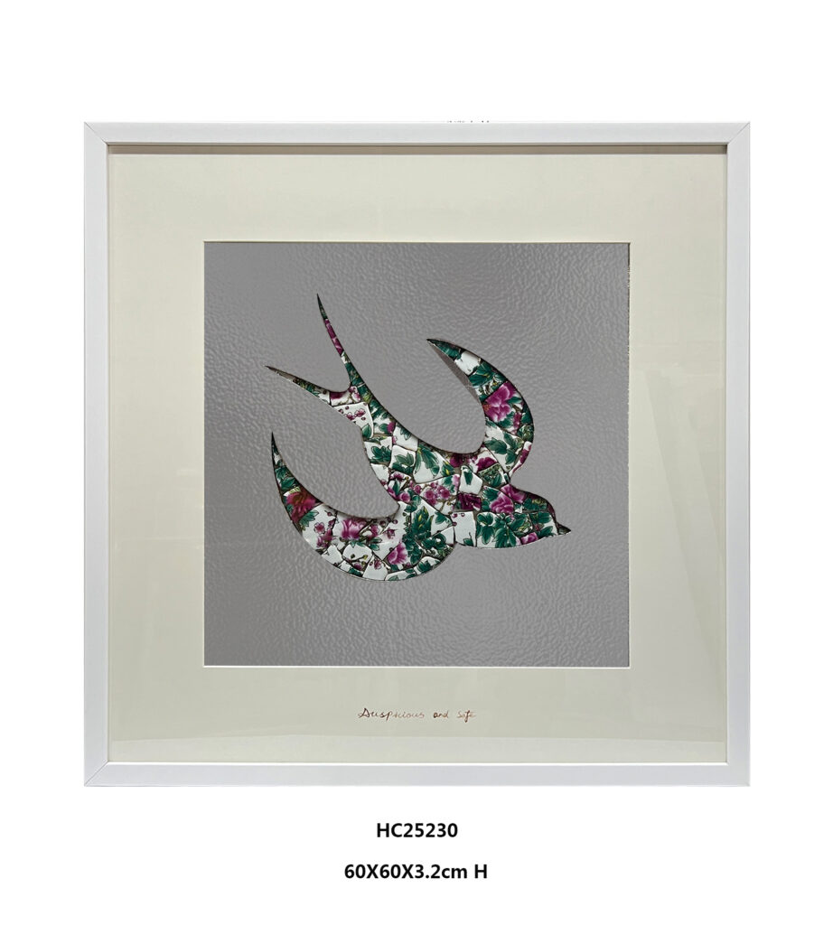 Two floral porcelain shard swallows