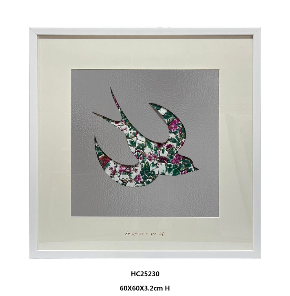 Two floral porcelain shard swallows