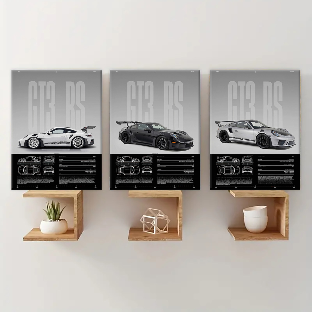 Porsche GT3 RS Canvas Wall Art Set Blending Track Performance and Technical Design