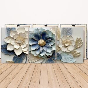 Ready to hang blue floral canvas prints on pine stretchers