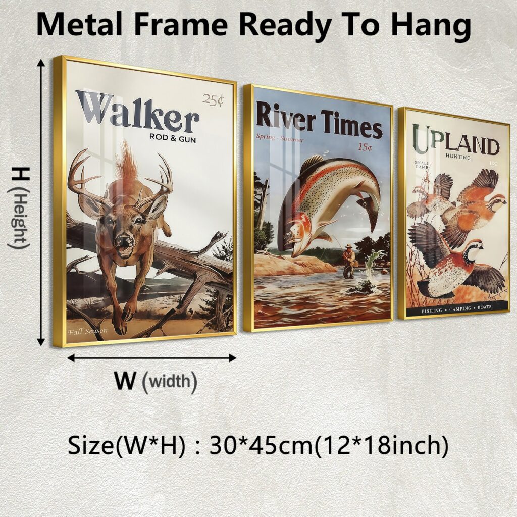 Metal framed hunting and fishing canvas wall art ready to hang