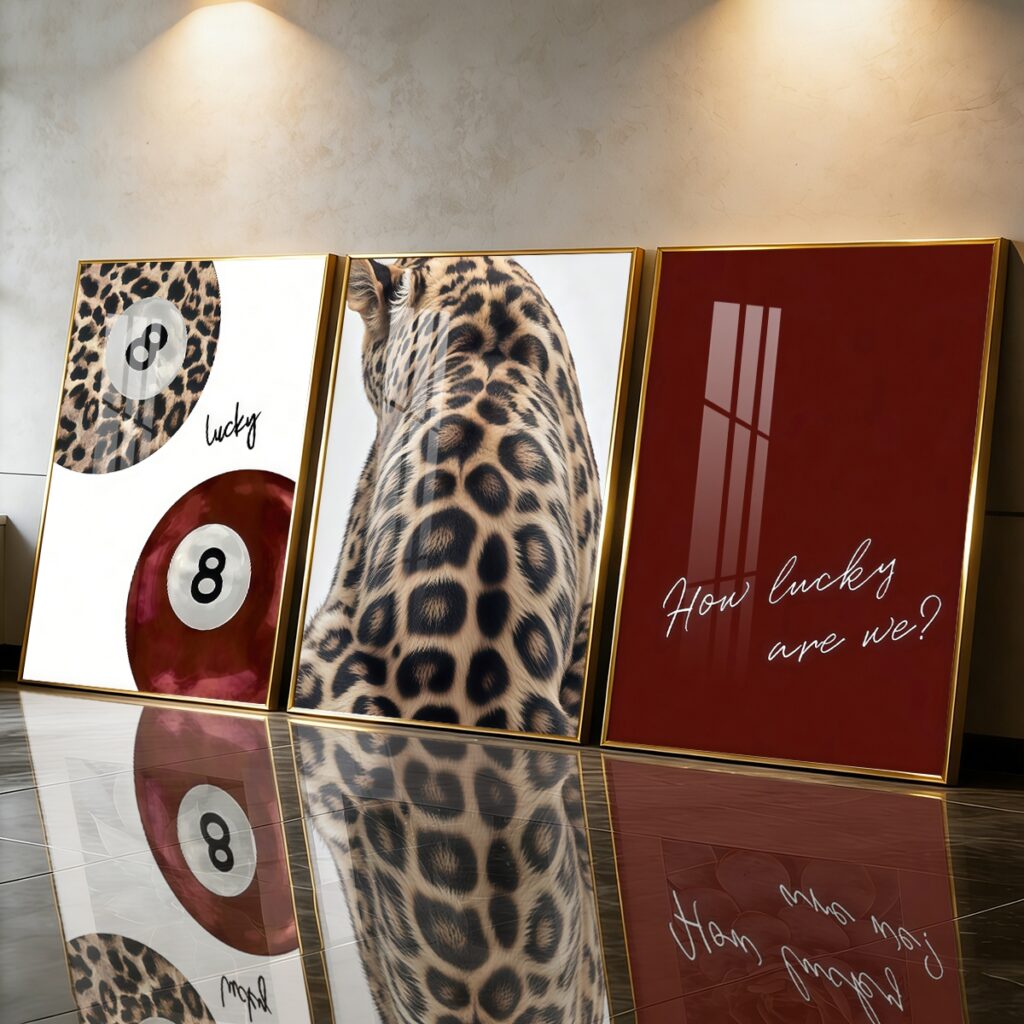 Ready to hang leopard 8 ball canvas wall art set