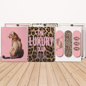 Ready to hang pink leopard canvas prints with stretched frames