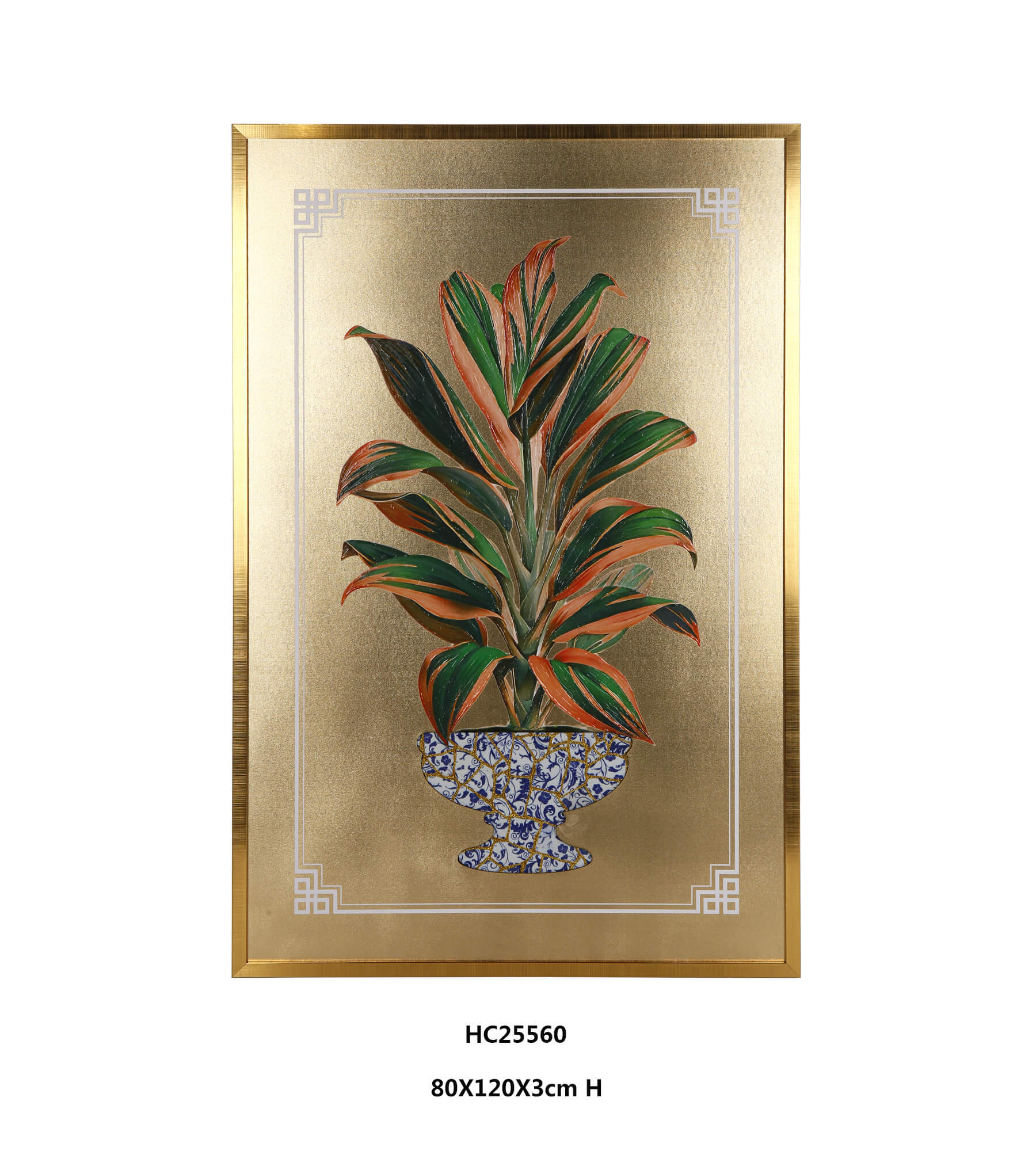 Vibrant Framed Tropical Foliage Porcelain Wall Art with Mosaic Vases(80×120×3cm)