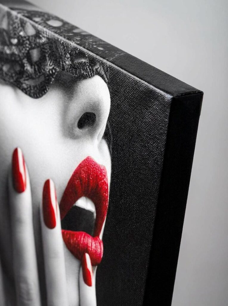 Gallery wrapped edge of red lips canvas art