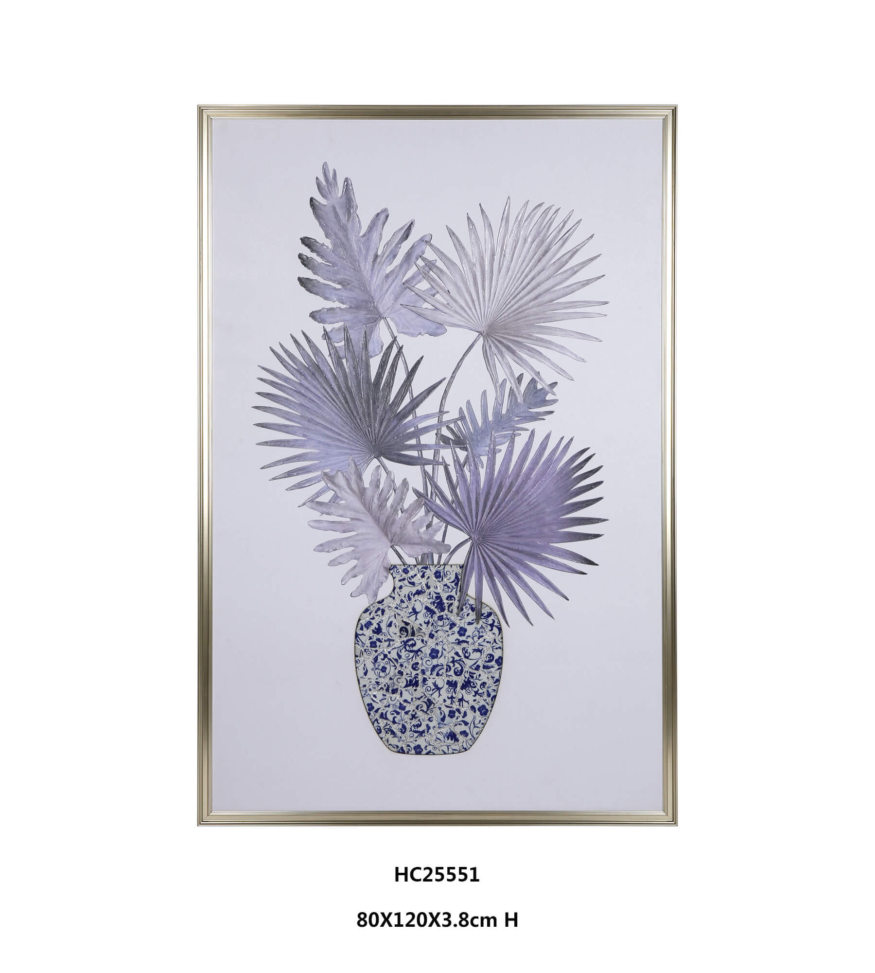 Silver Bismarck Palm and Philodendron Porcelain Wall Art(80×120×3.8cm)