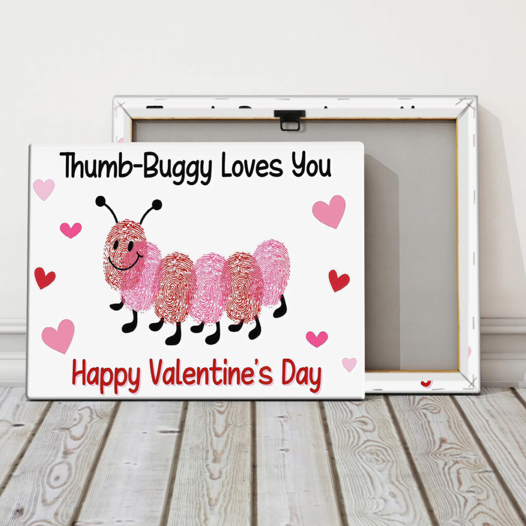 Stretched Valentine caterpillar canvas with wooden inner frame