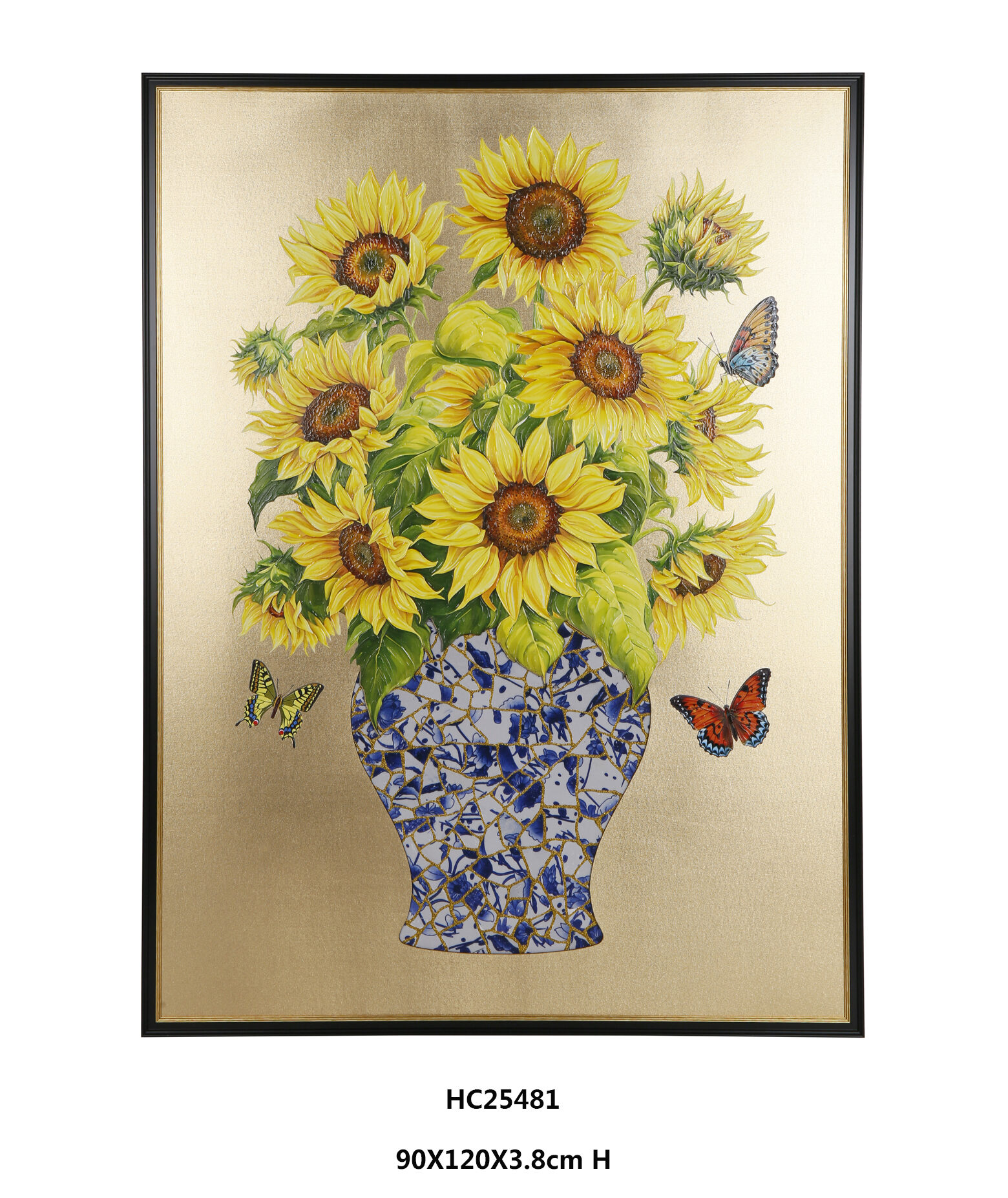 Golden Blooms Take Flight in Framed Sunflower Porcelain Wall Art(90×120×3.8cm)