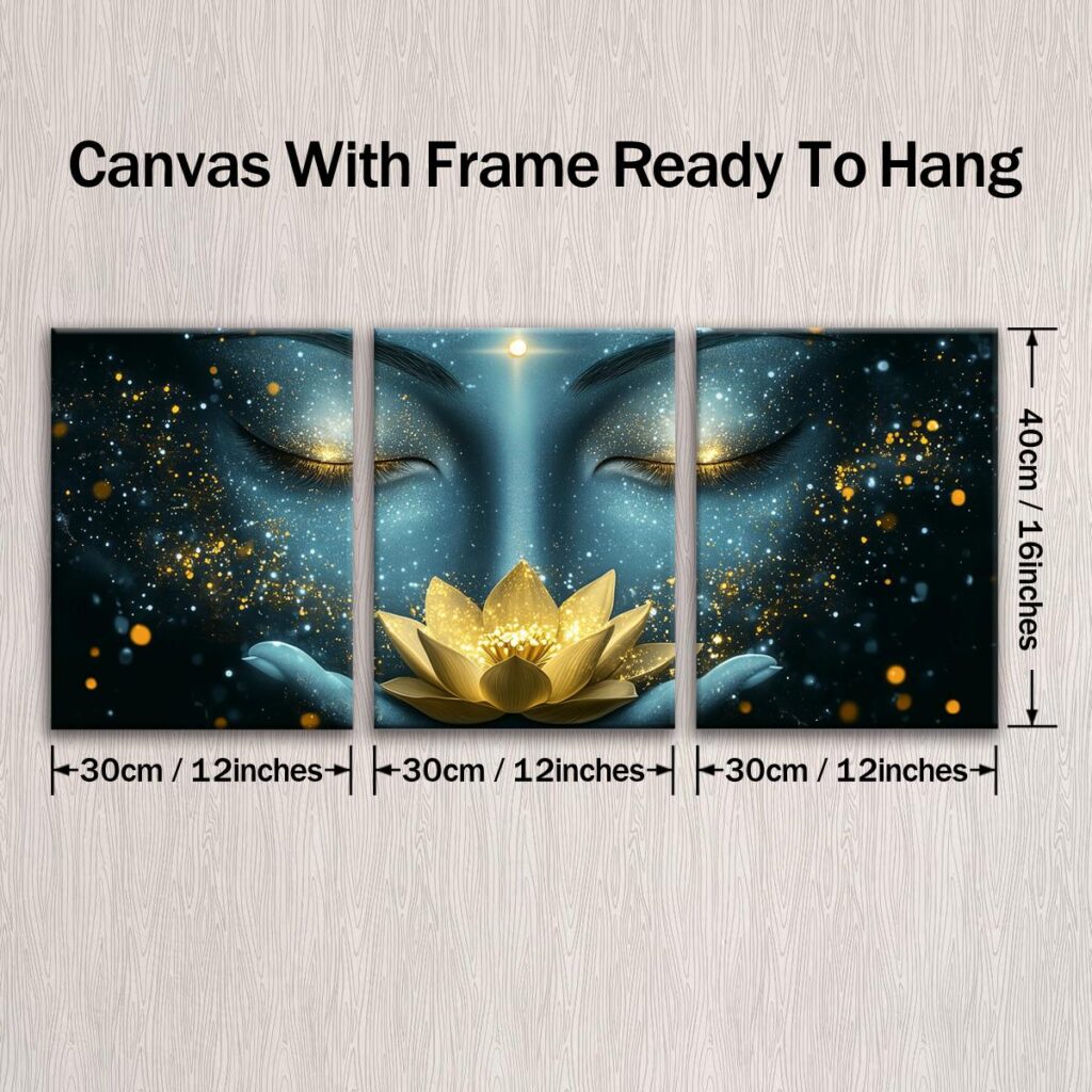 Three piece Buddha canvas set with 12 by 16 inch panels