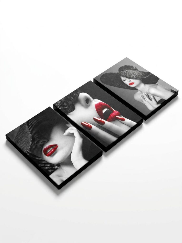 Three piece black and white fashion canvas art