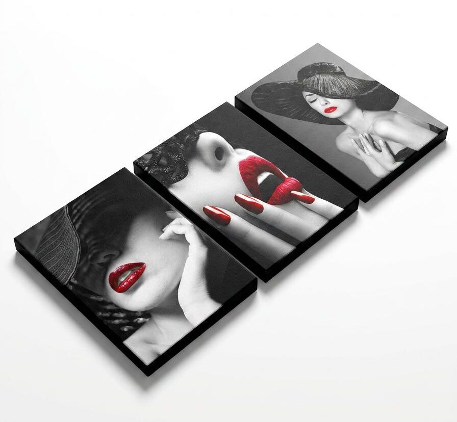 Three piece black and white fashion canvas art