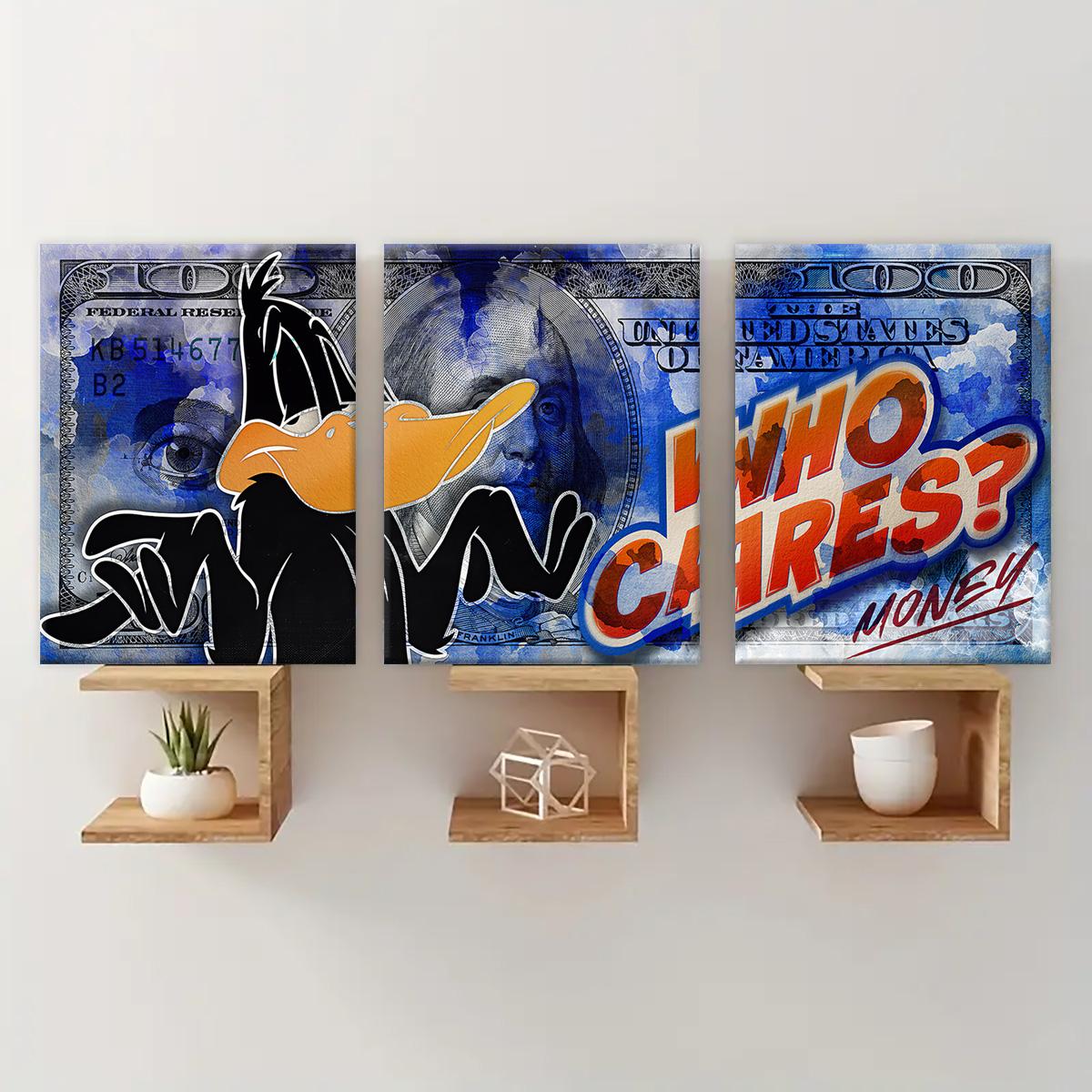 Bold Daffy Duck Money Canvas Wall Art Triptych (30×40cm)