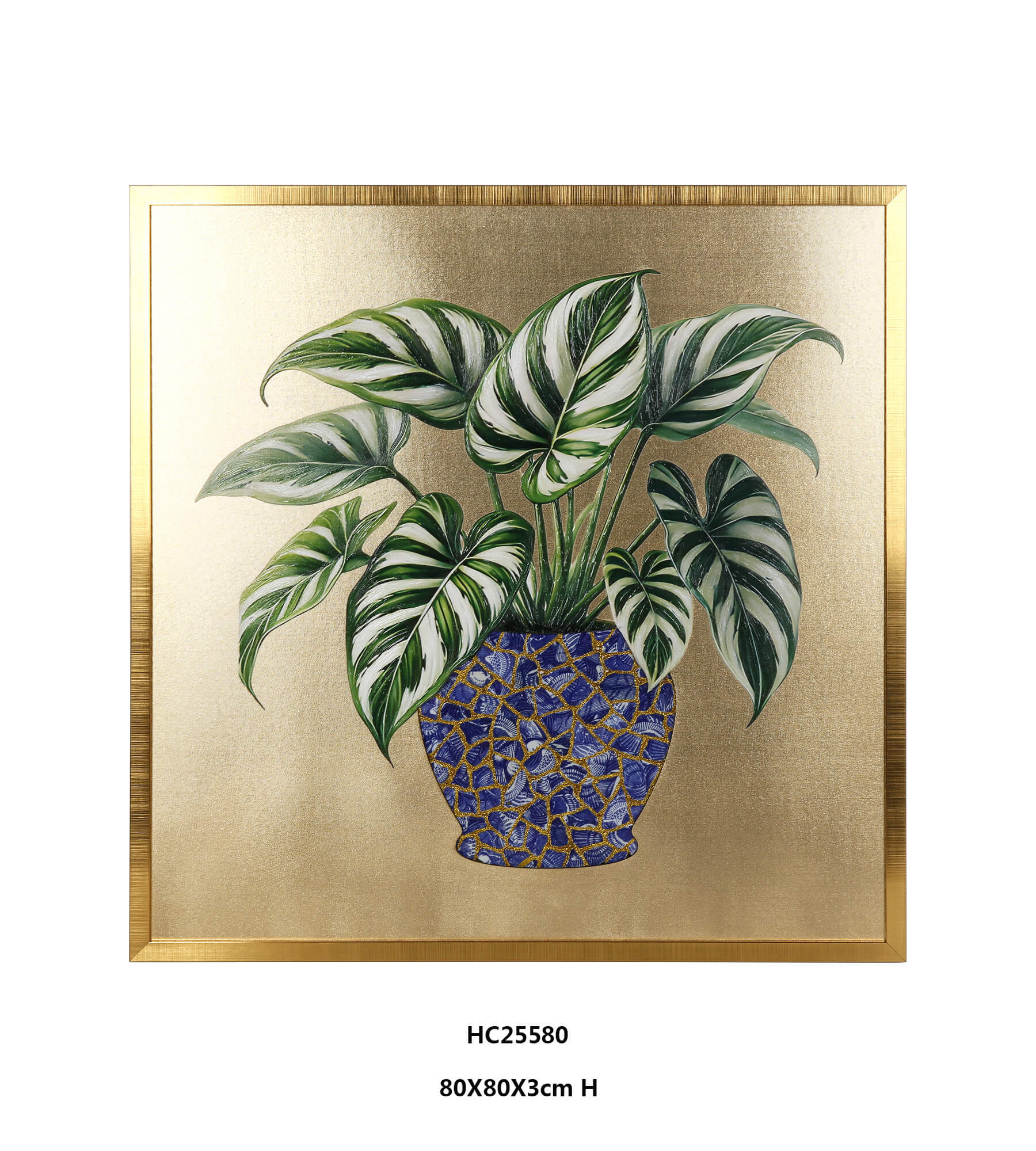 Framed Calathea Porcelain Wall Art for Refined Interiors(80×80×3cm)