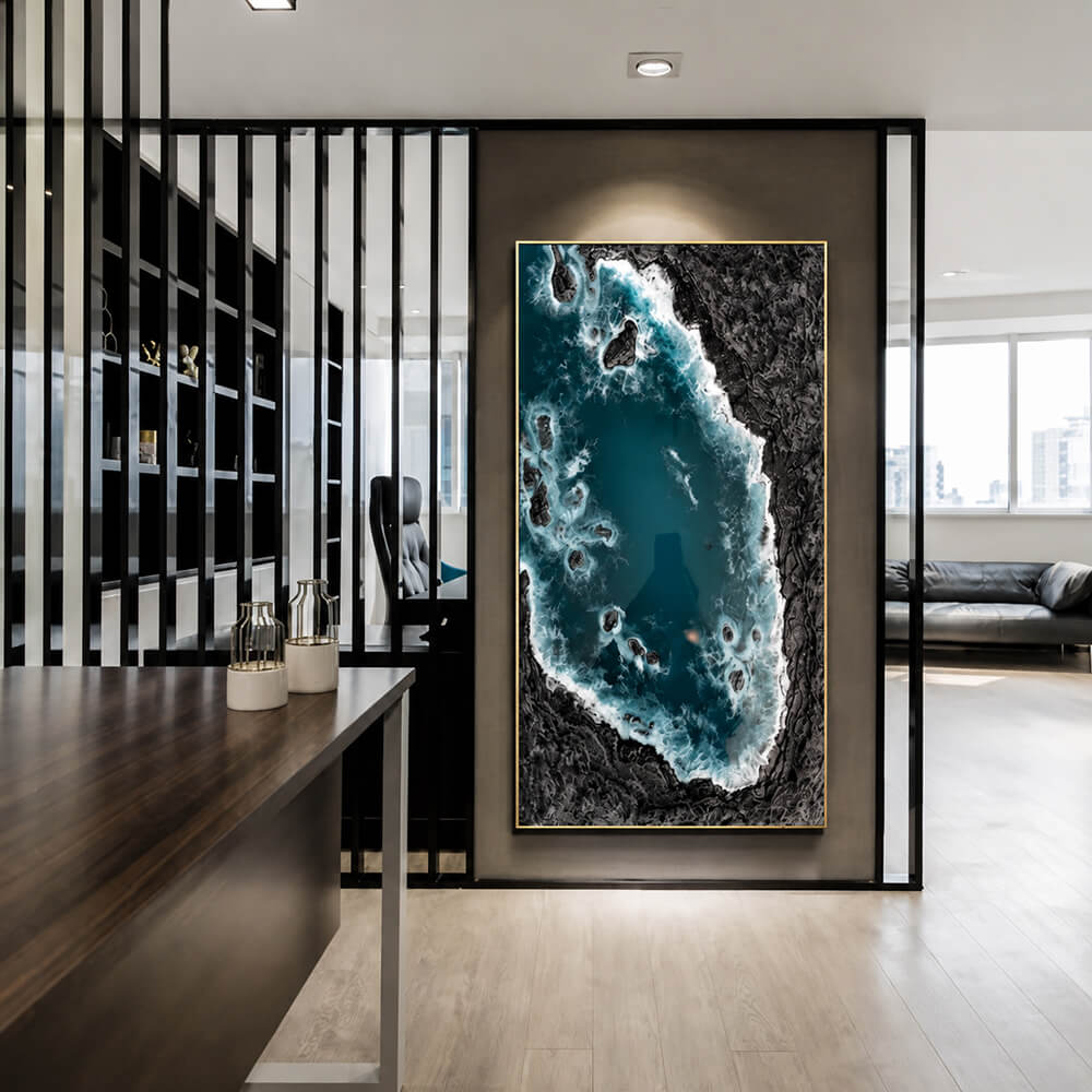 Aerial Ocean Glass Wall Art | Modern Vertical Seascape Decor