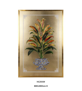 Vibrant tropical foliage porcelain wall art with mosaic vase