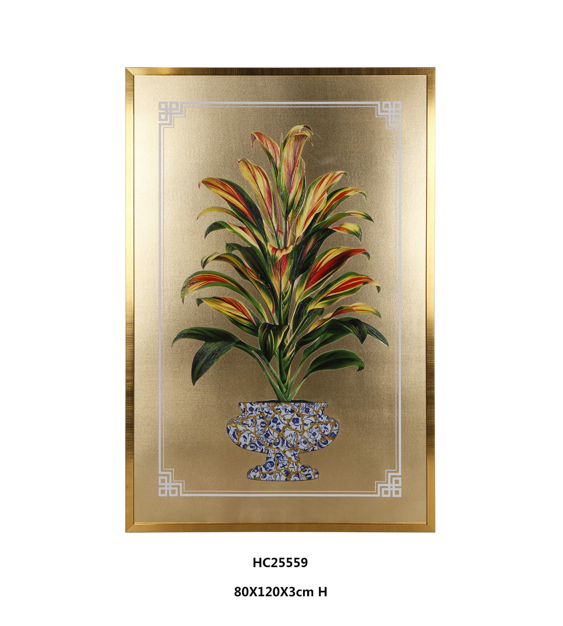 Vibrant tropical foliage porcelain wall art with mosaic vase