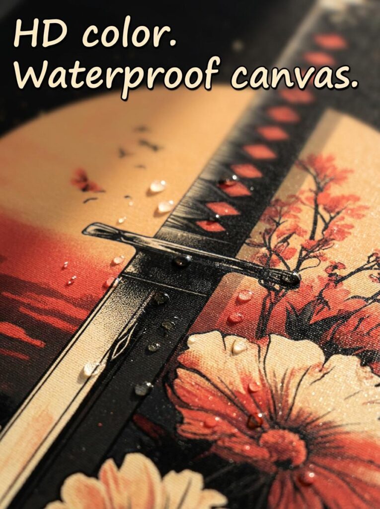 Water-resistant floral katana canvas print detail