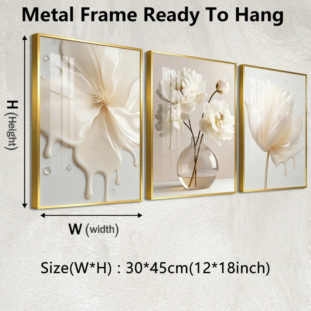 White floral canvas wall art 12 by 18 inch size guide