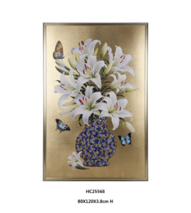 White lily porcelain wall art with a blue mosaic vase
