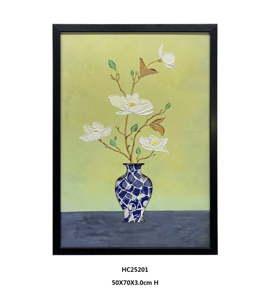 White magnolia porcelain shard vase wall art