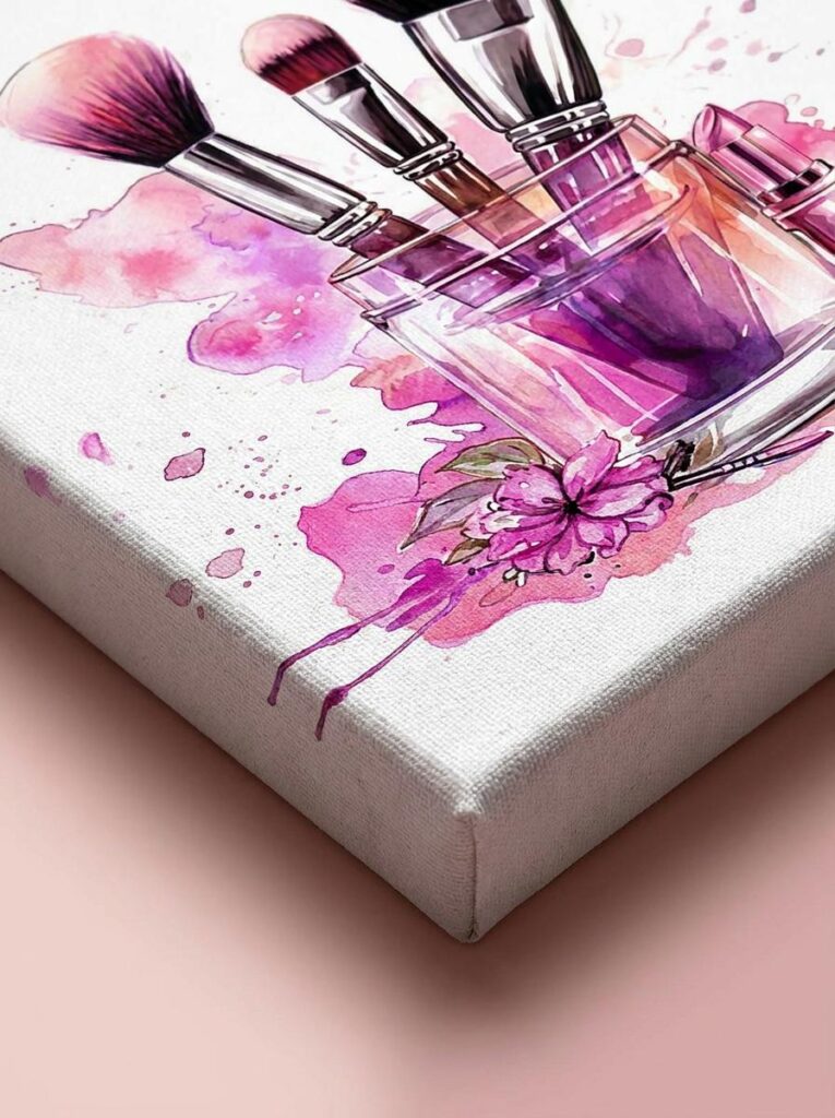 Pink cosmetics canvas wall art set